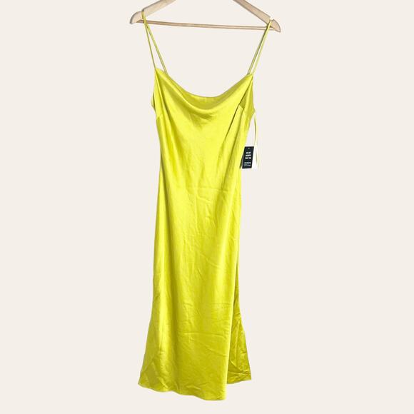 Express Satin Cowl Neck Midi Slip Dress in Lime Green Size Small - Picture 5 of 13